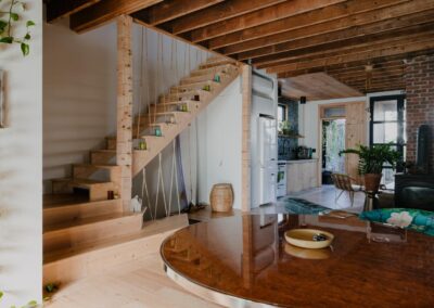 cocoon tranquila wood staircase exposed beams