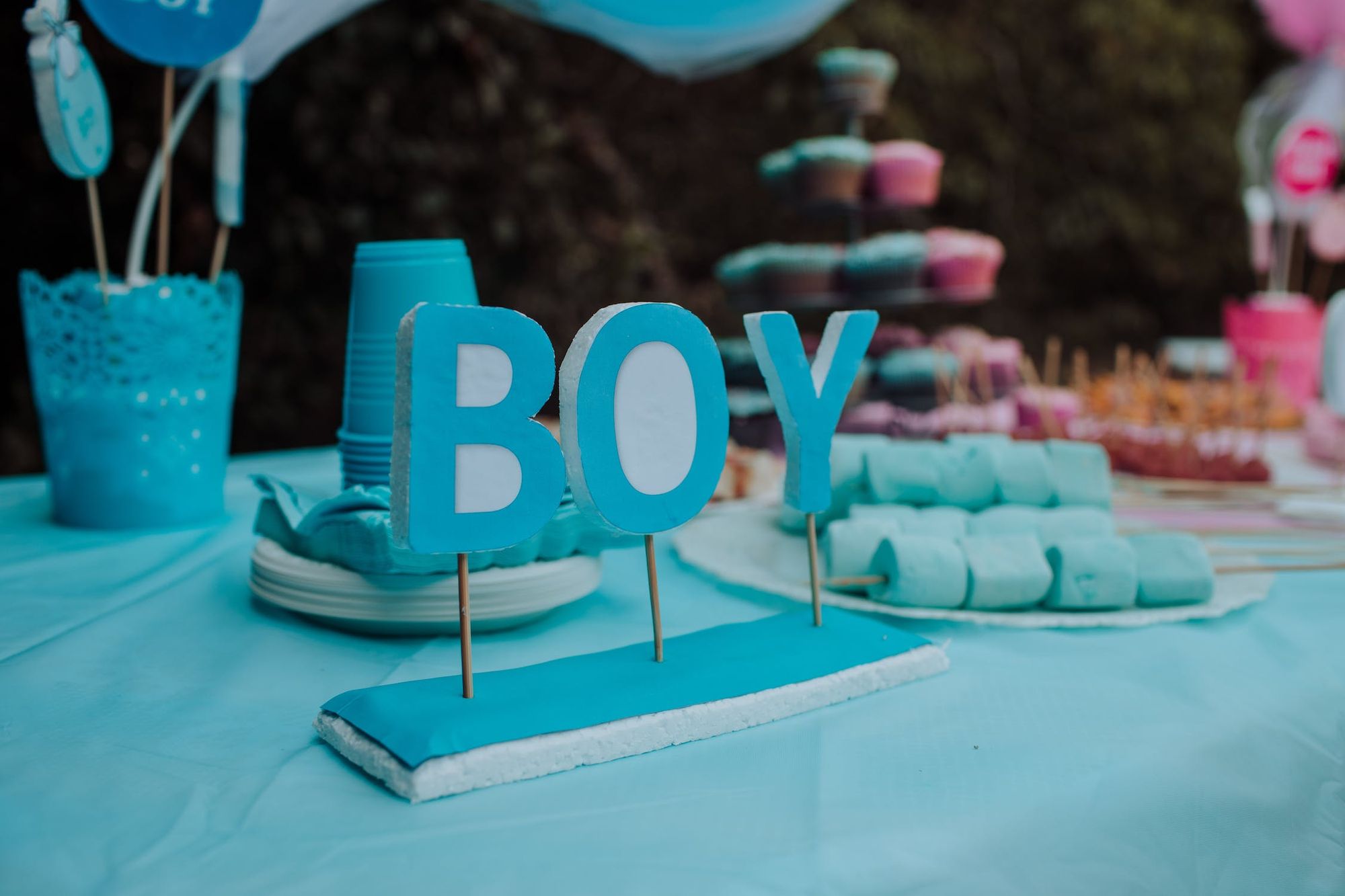 blue-themed boy baby shower at rooftop event space